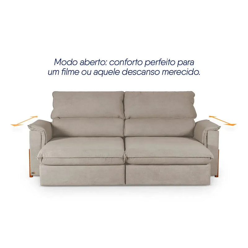 Sofá Retrátil Reclinável Linea 2,30m Bege Duplo Molejo