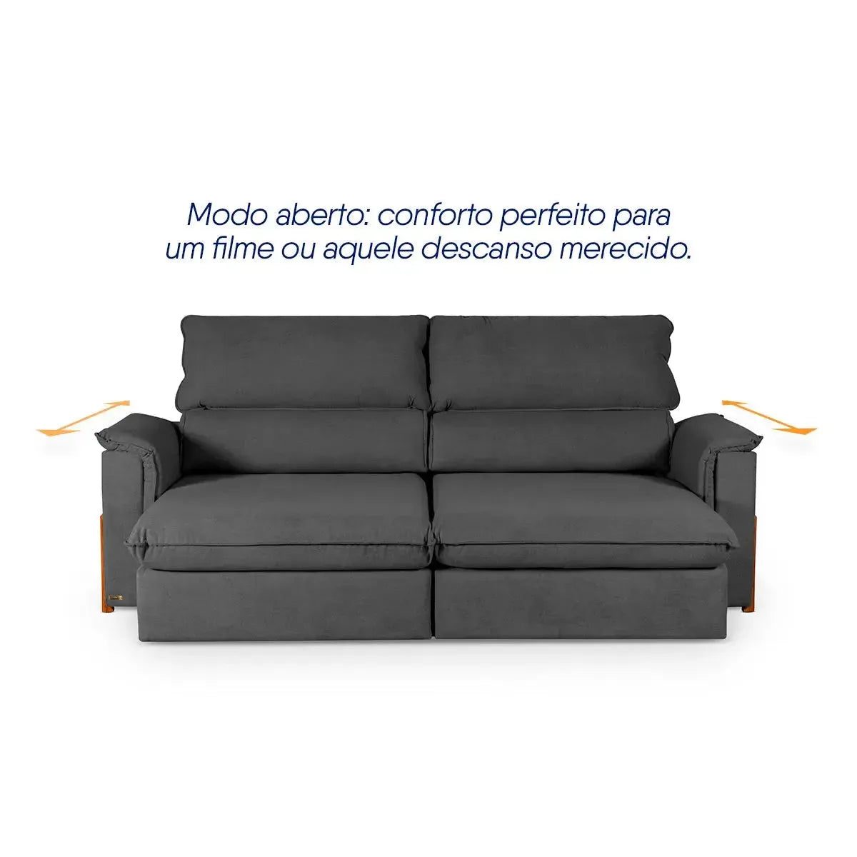 Sofá Retrátil Reclinável Linea 2,30m Grafite Duplo Molejo