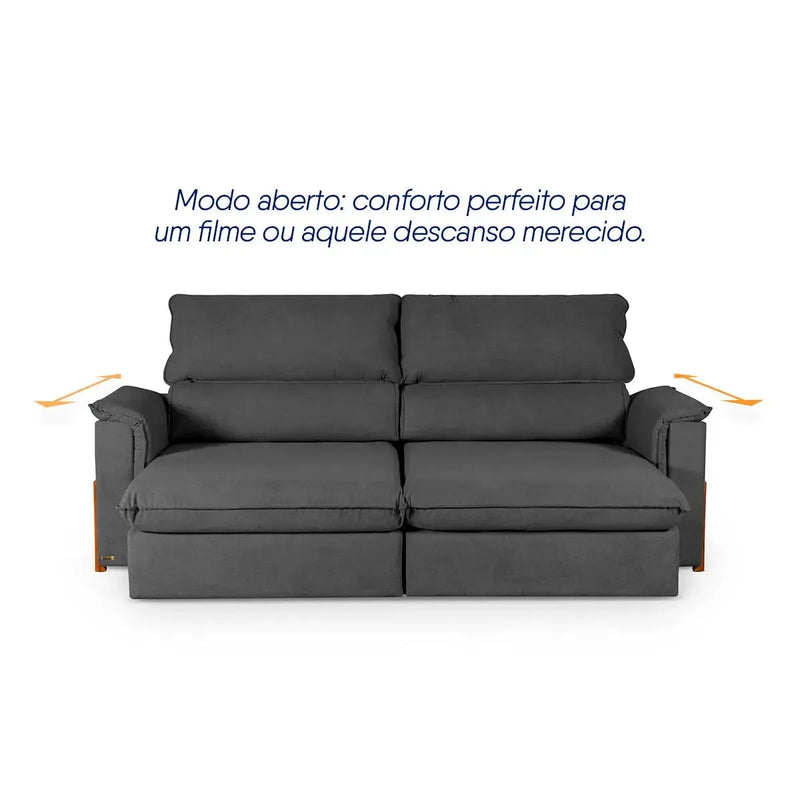 Sofá Retrátil Reclinável Linea 2,30m Grafite Duplo Molejo