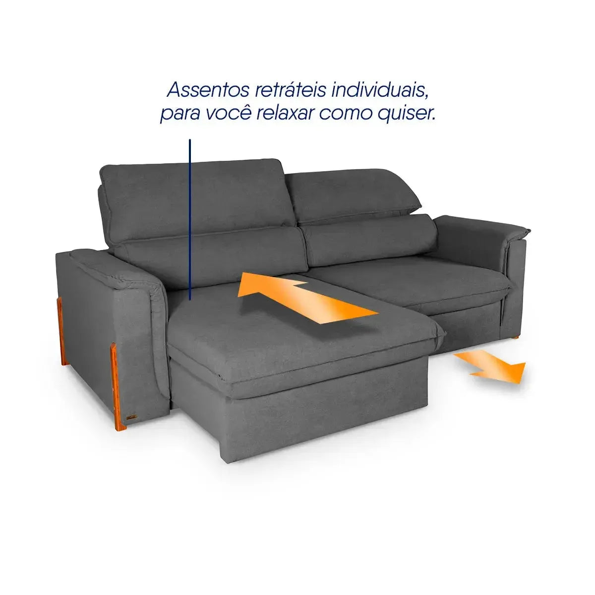 Sofá Retrátil Reclinável Linea 2,50m Grafite Duplo Molejo