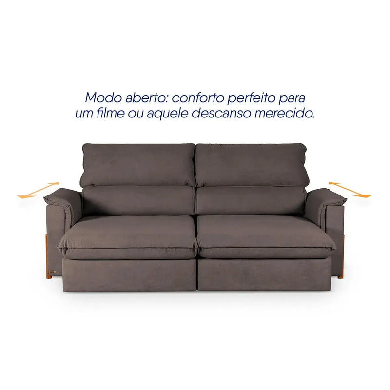 Sofá Retrátil Reclinável Linea 2,50m Marrom Duplo Molejo