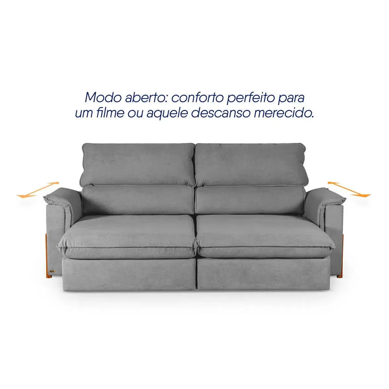 Sofá Retrátil Reclinável Linea 2,70m Cinza Duplo Molejo