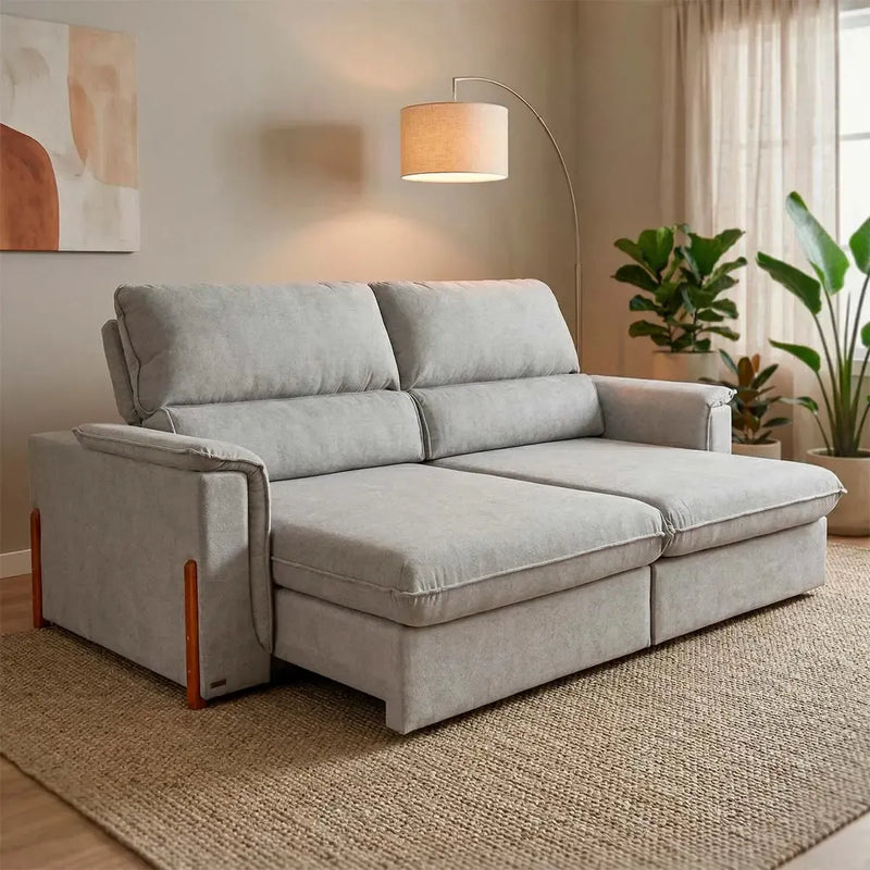 Sofá Retrátil Reclinável Linea 2,70m Cinza Duplo Molejo