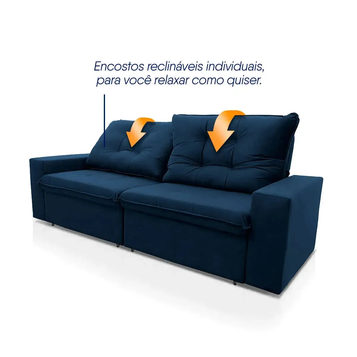 Sofá Retrátil Reclinável Malta 2,00m Suede Velut Azul Molas no Assento