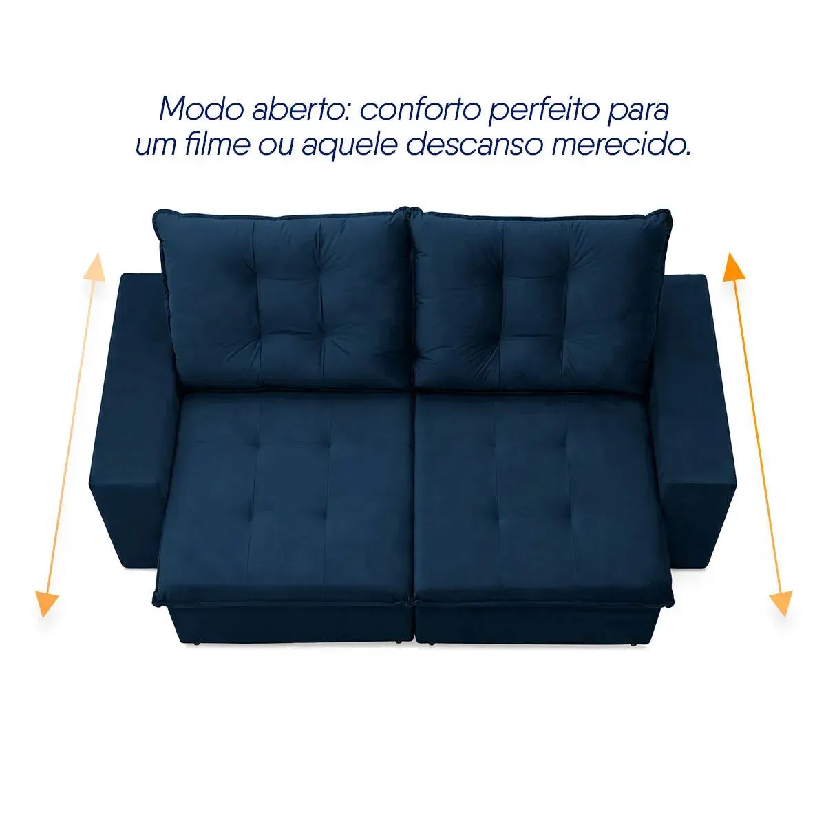 Sofá Retrátil Reclinável Malta 2,00m Suede Velut Azul Molas no Assento