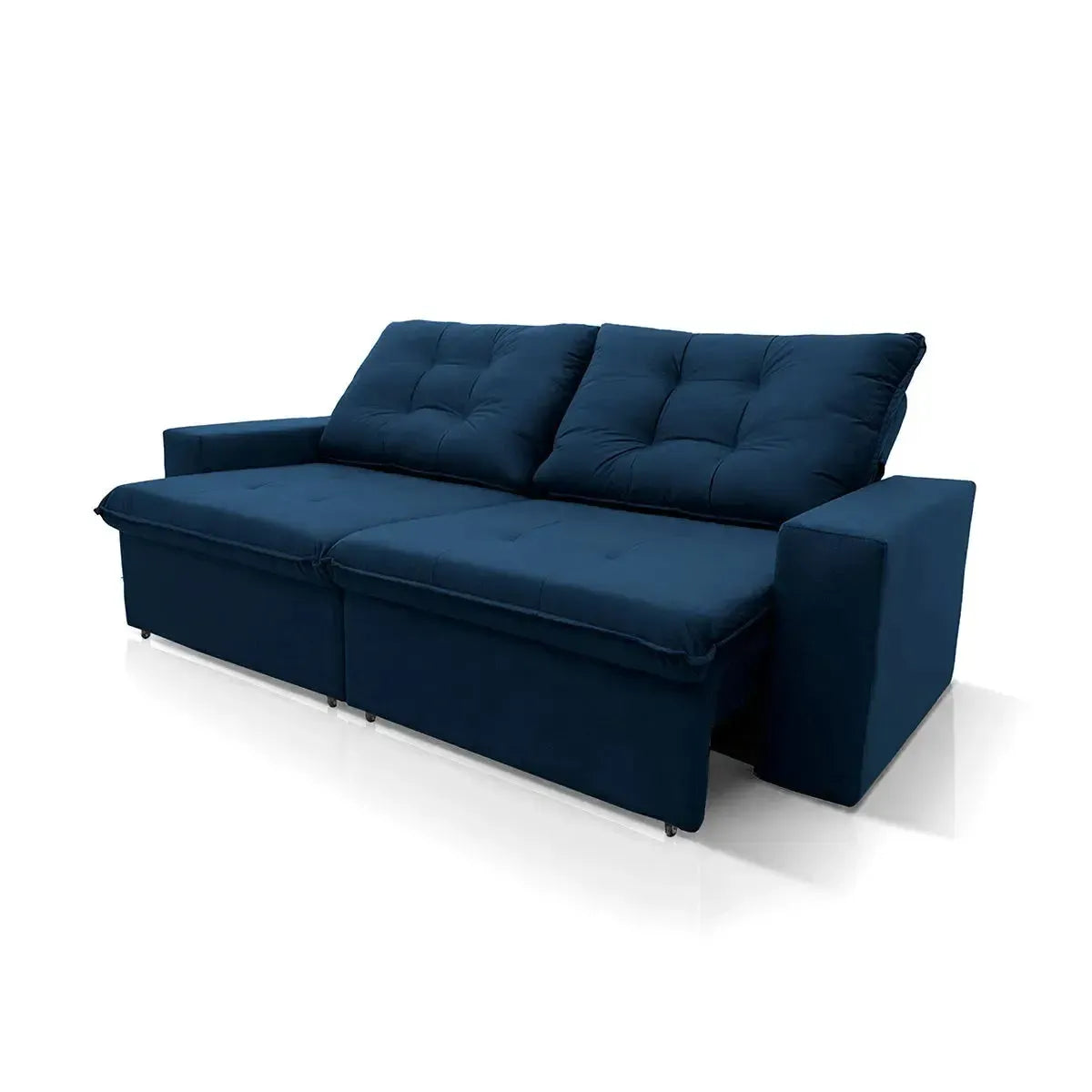 Sofá Retrátil Reclinável Malta 2,00m Suede Velut Azul Molas no Assento