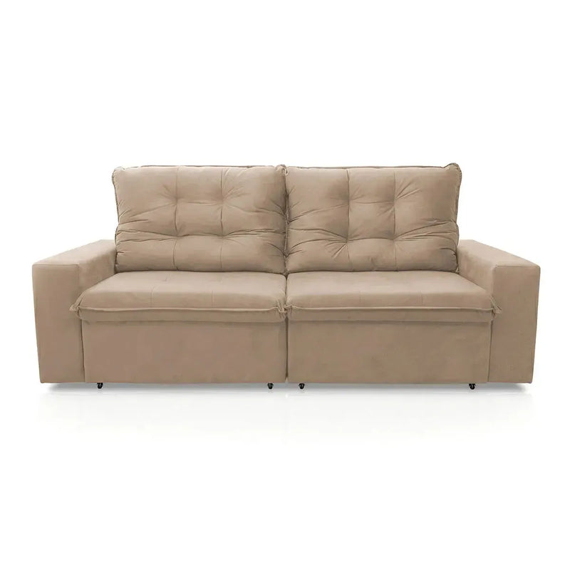Sofá Retrátil Reclinável Malta 2,00m Suede Velut Bege Molas no Assento