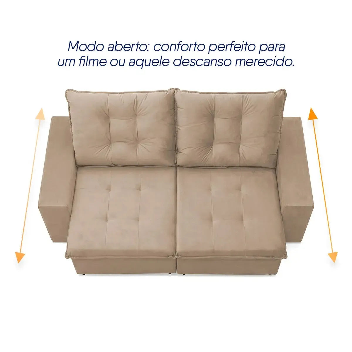Sofá Retrátil Reclinável Malta 2,00m Suede Velut Bege Molas no Assento