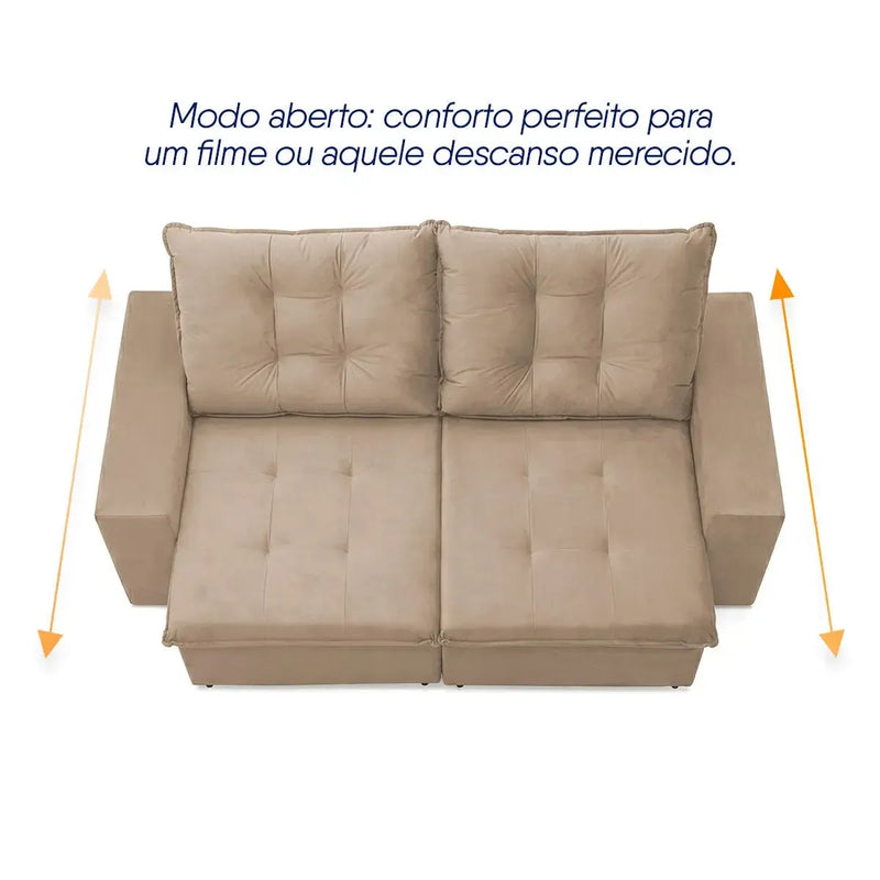 Sofá Retrátil Reclinável Malta 2,00m Suede Velut Bege Molas no Assento