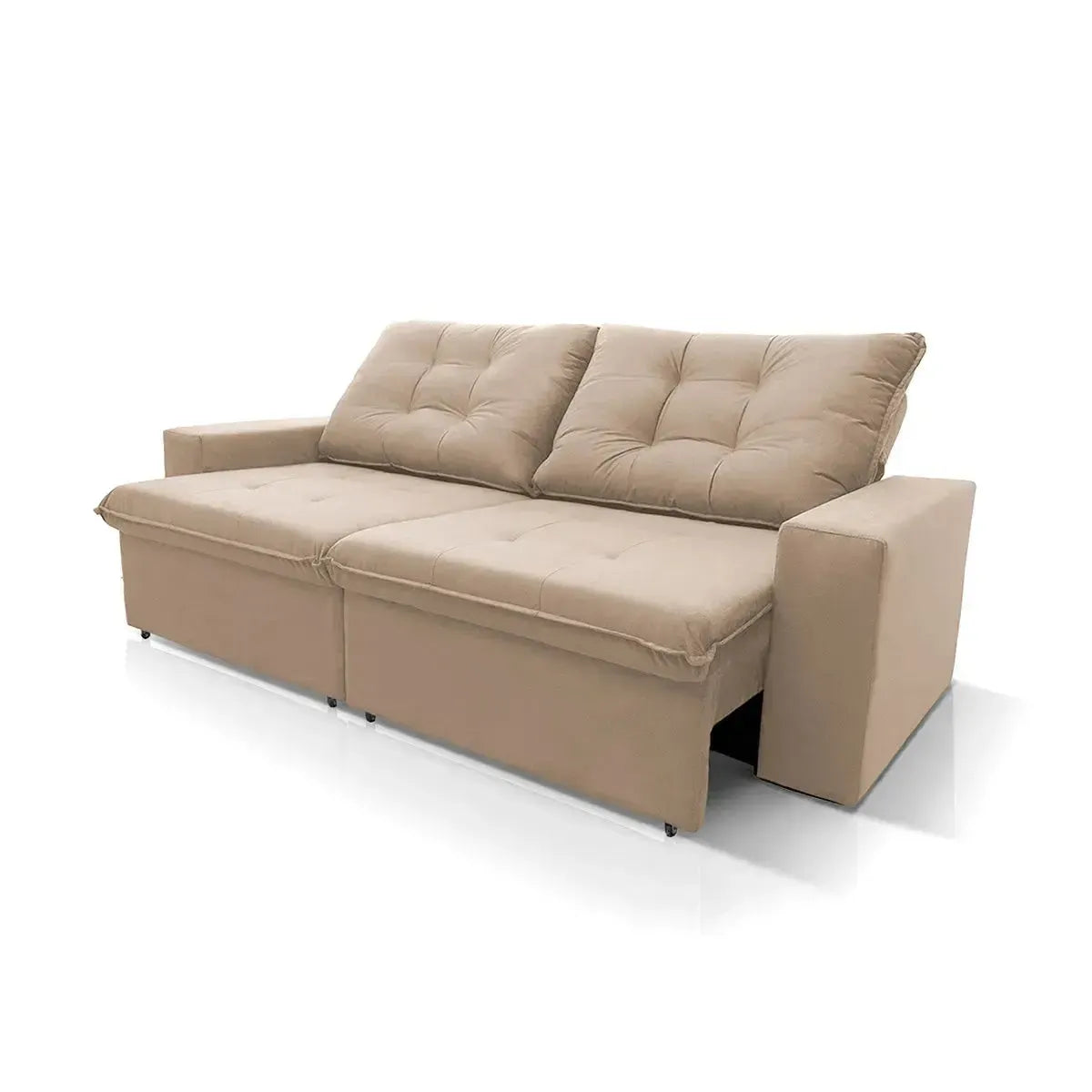 Sofá Retrátil Reclinável Malta 2,00m Suede Velut Bege Molas no Assento