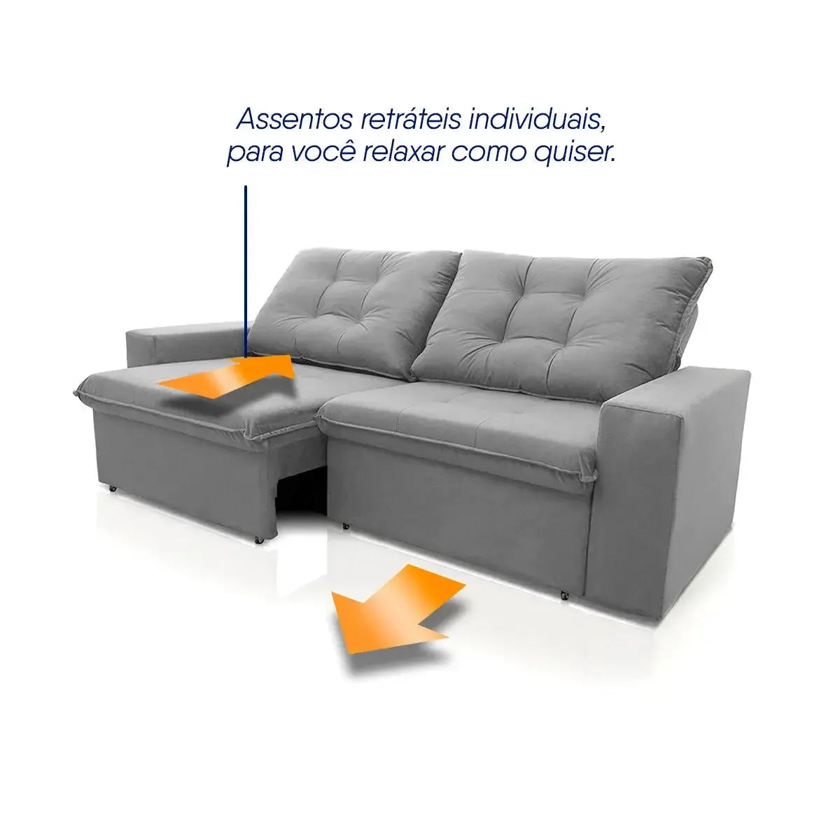 Sofá Retrátil Reclinável Malta 2,00m Suede Velut Cinza Molas no Assento