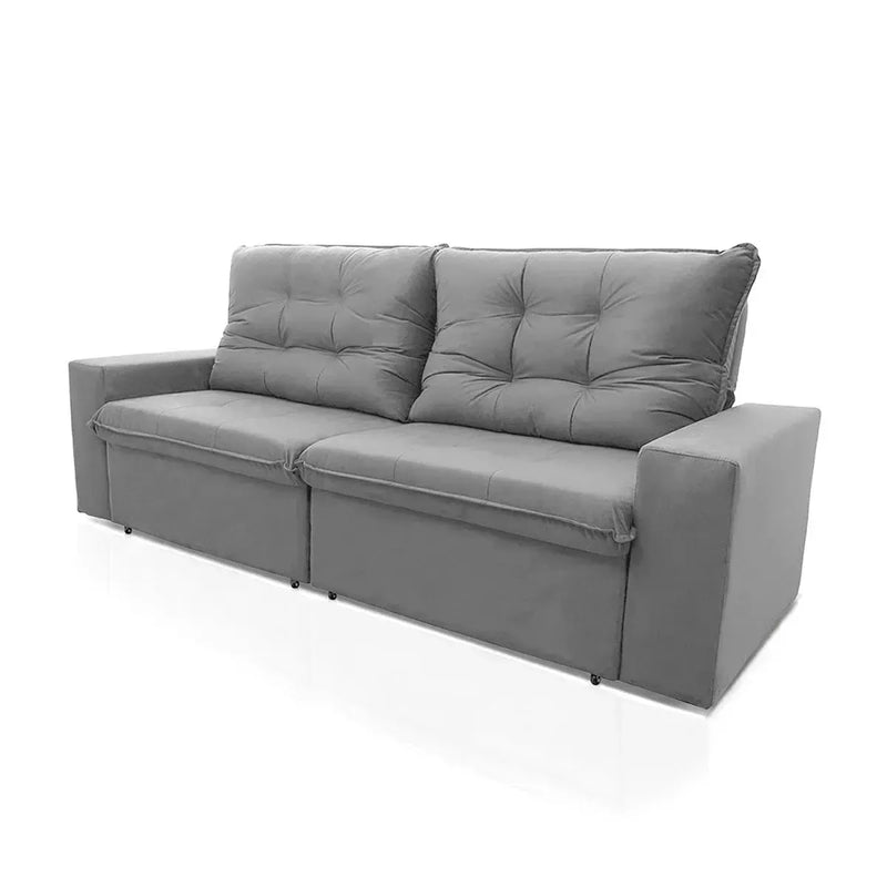 Sofá Retrátil Reclinável Malta 2,00m Suede Velut Cinza Molas no Assento