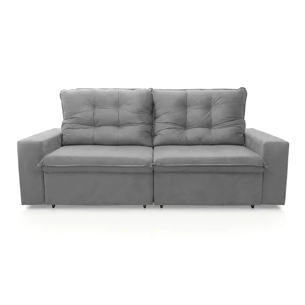 Sofá Retrátil Reclinável Malta 2,00m Suede Velut Cinza Molas no Assento