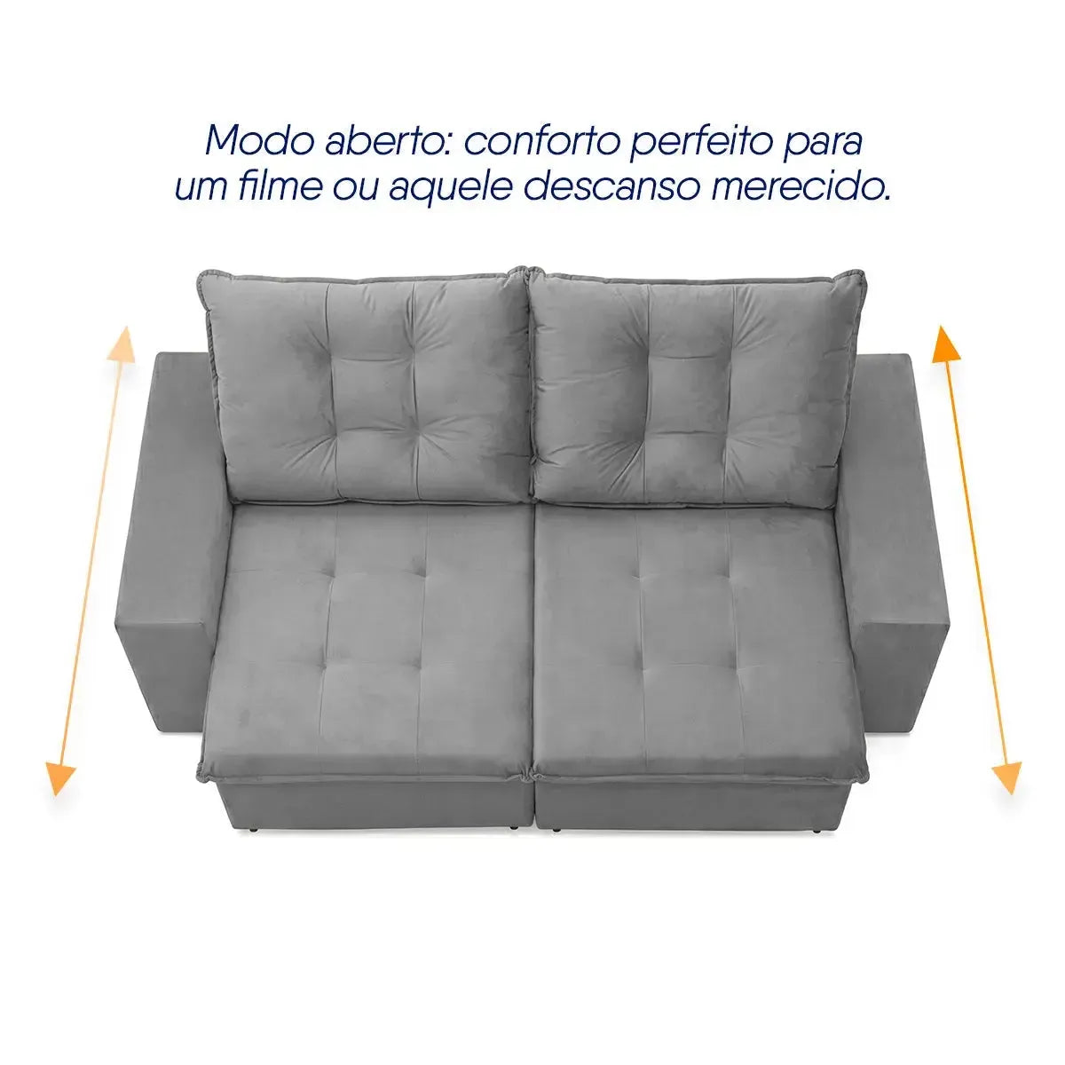 Sofá Retrátil Reclinável Malta 2,00m Suede Velut Cinza Molas no Assento