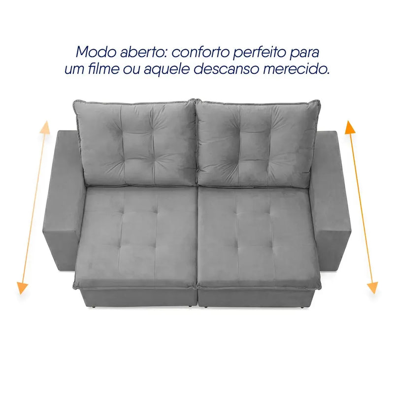 Sofá Retrátil Reclinável Malta 2,00m Suede Velut Cinza Molas no Assento