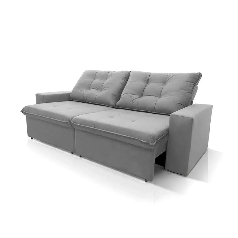 Sofá Retrátil Reclinável Malta 2,00m Suede Velut Cinza Molas no Assento
