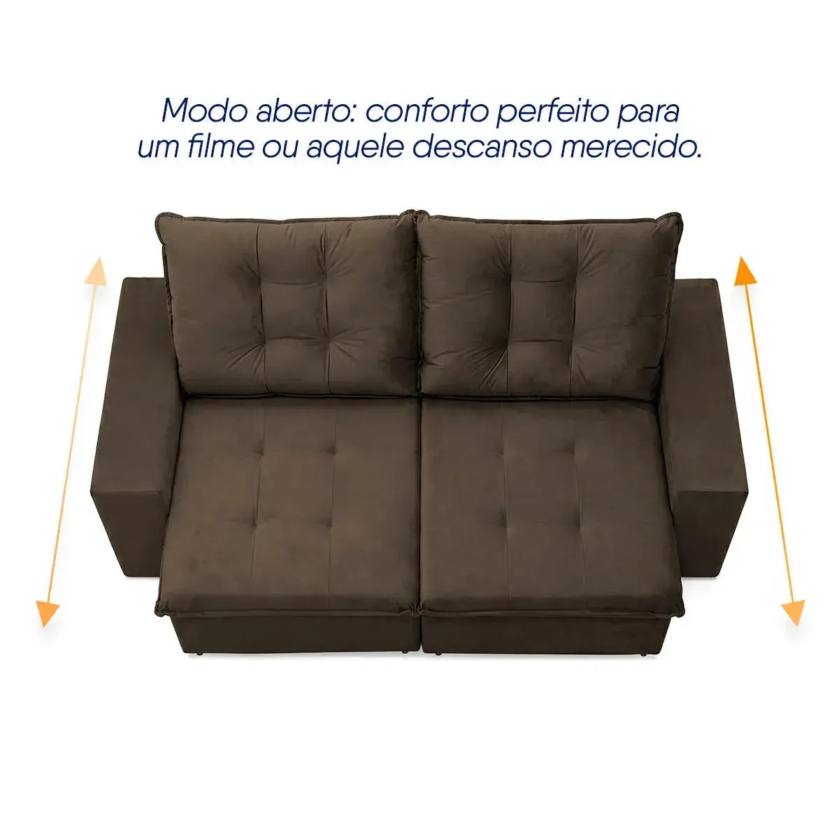 Sofá Retrátil Reclinável Malta 2,00m Suede Velut Marrom Molas no Assento