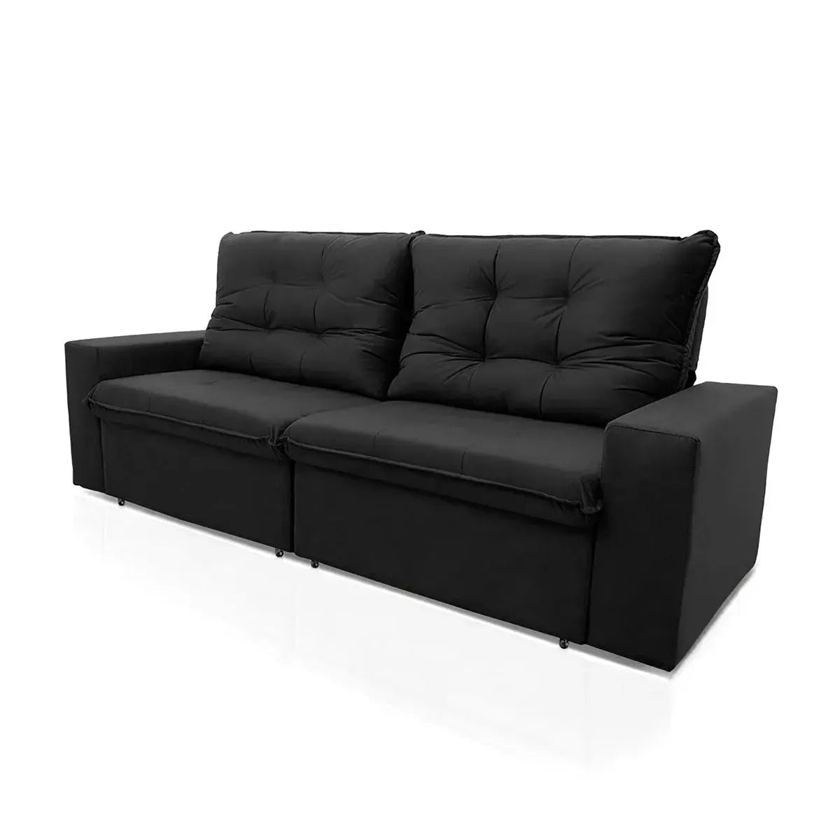 Sofá Retrátil Reclinável Malta 2,00m Suede Velut Preto Molas no Assento