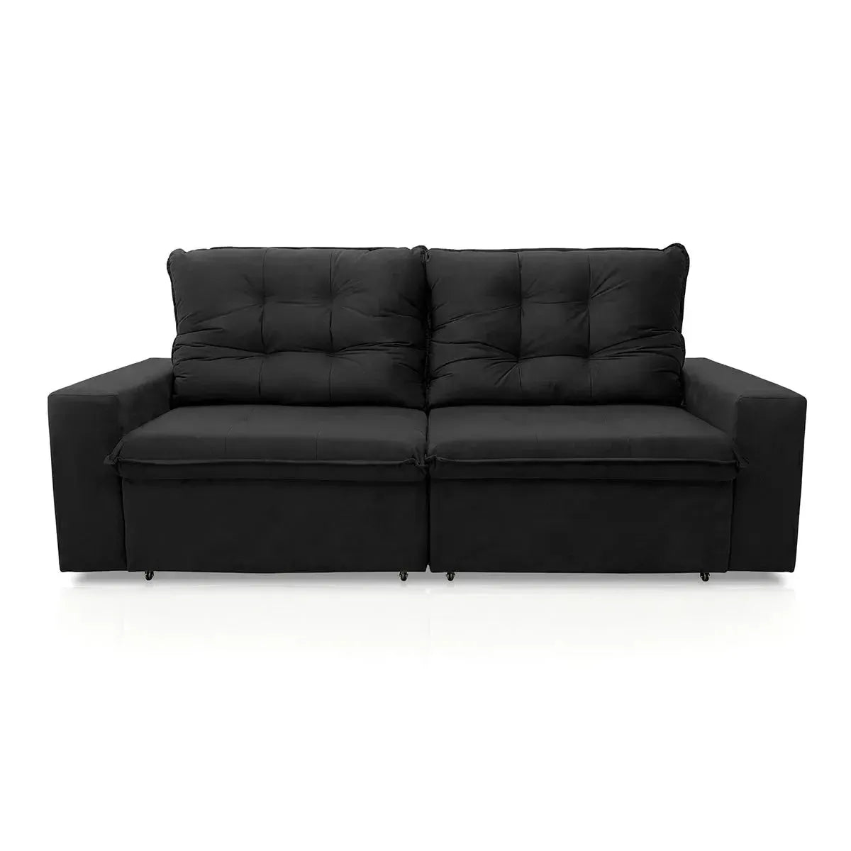 Sofá Retrátil Reclinável Malta 2,00m Suede Velut Preto Molas no Assento