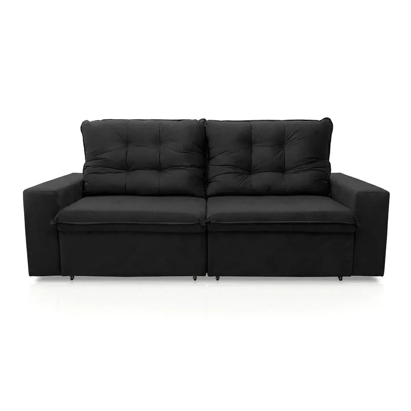 Sofá Retrátil Reclinável Malta 2,00m Suede Velut Preto Molas no Assento