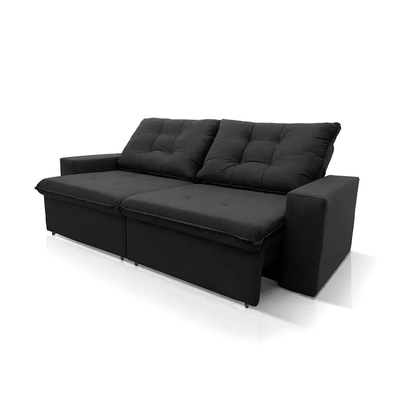 Sofá Retrátil Reclinável Malta 2,00m Suede Velut Preto Molas no Assento