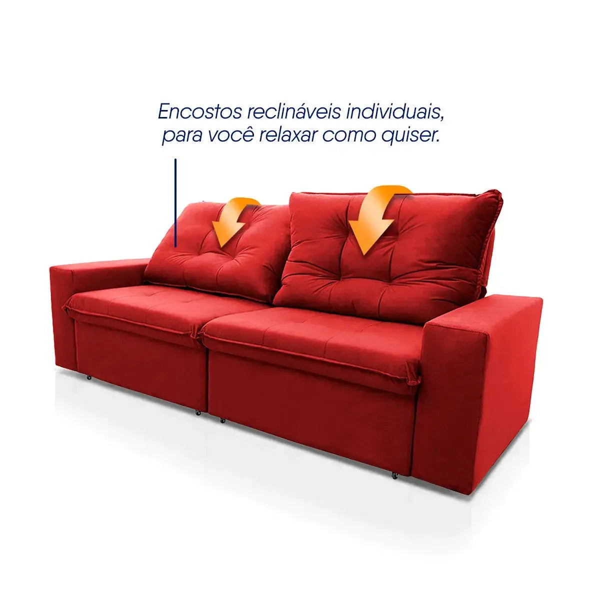 Sofá Retrátil Reclinável Malta 2,00m Suede Velut Vermelho Molas no Assento