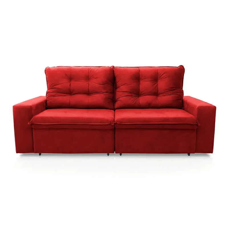 Sofá Retrátil Reclinável Malta 2,00m Suede Velut Vermelho Molas no Assento