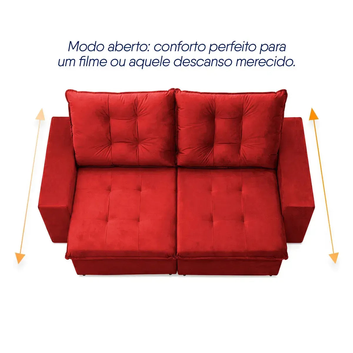 Sofá Retrátil Reclinável Malta 2,00m Suede Velut Vermelho Molas no Assento