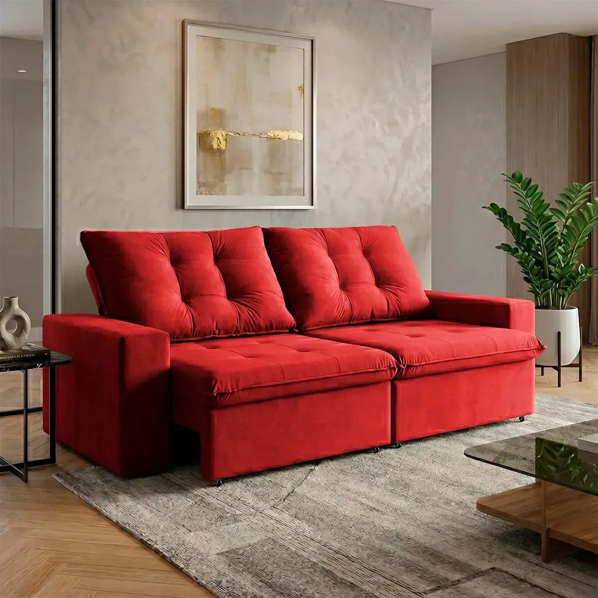 Sofá Retrátil Reclinável Malta 2,00m Suede Velut Vermelho Molas no Assento