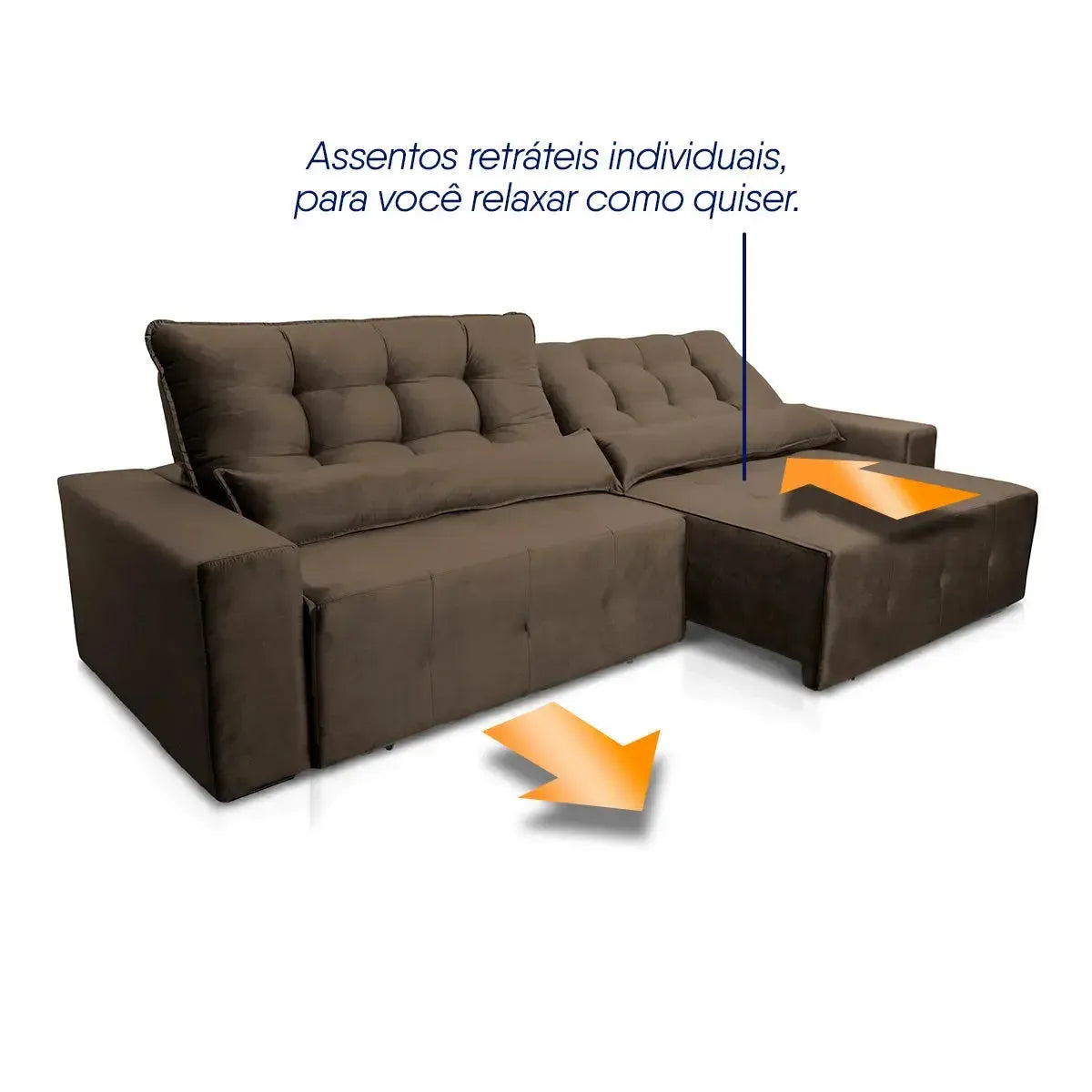 Sofá retrátil reclinável Montebello 2,10m em suede velut marrom com molas no assento.