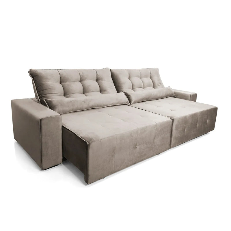 Sofá Retrátil Reclinável Montebello 2,10m Suede Velut Tabaco Molas no Assento