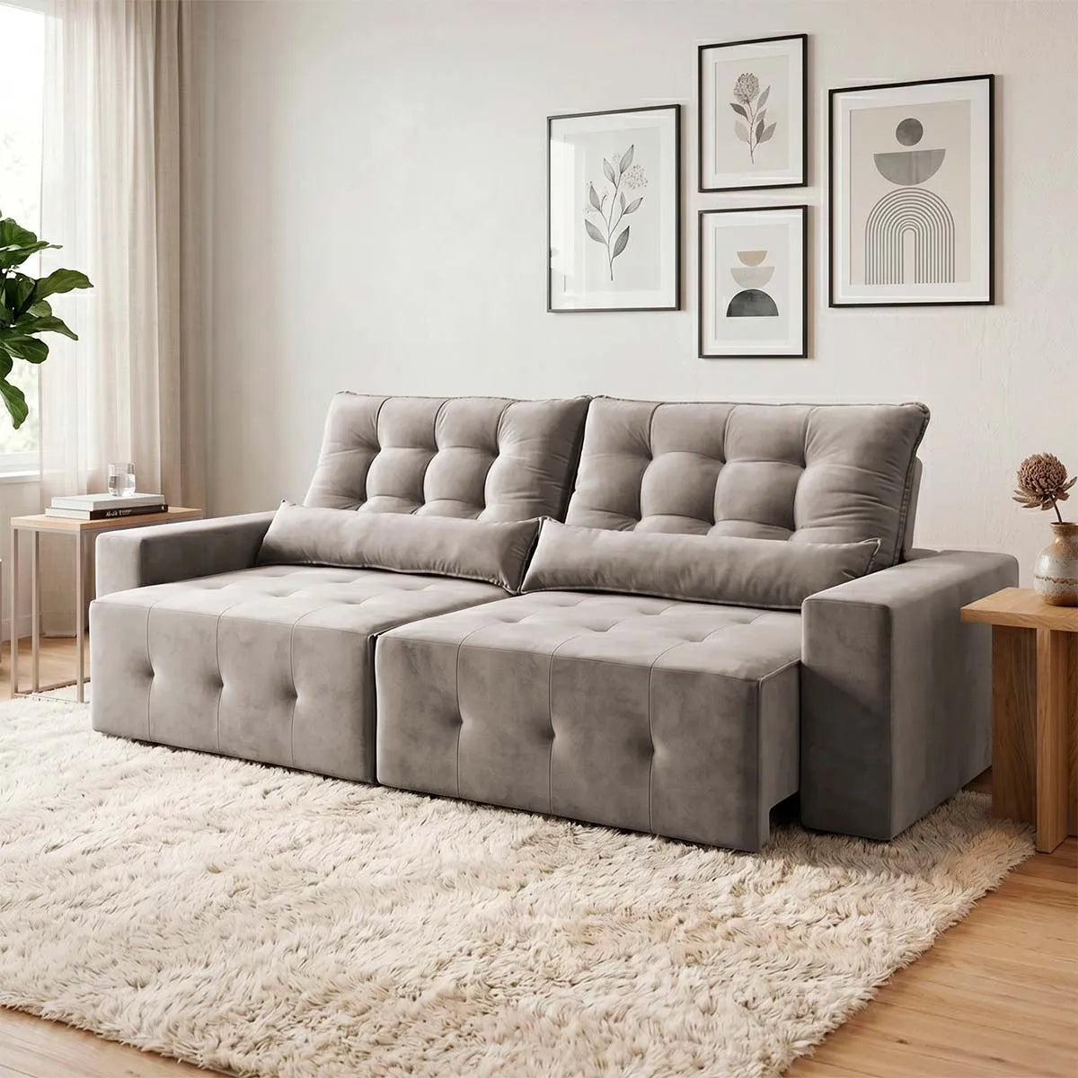 Sofá Retrátil Reclinável Montebello 2,10m Suede Velut Tabaco Molas no Assento
