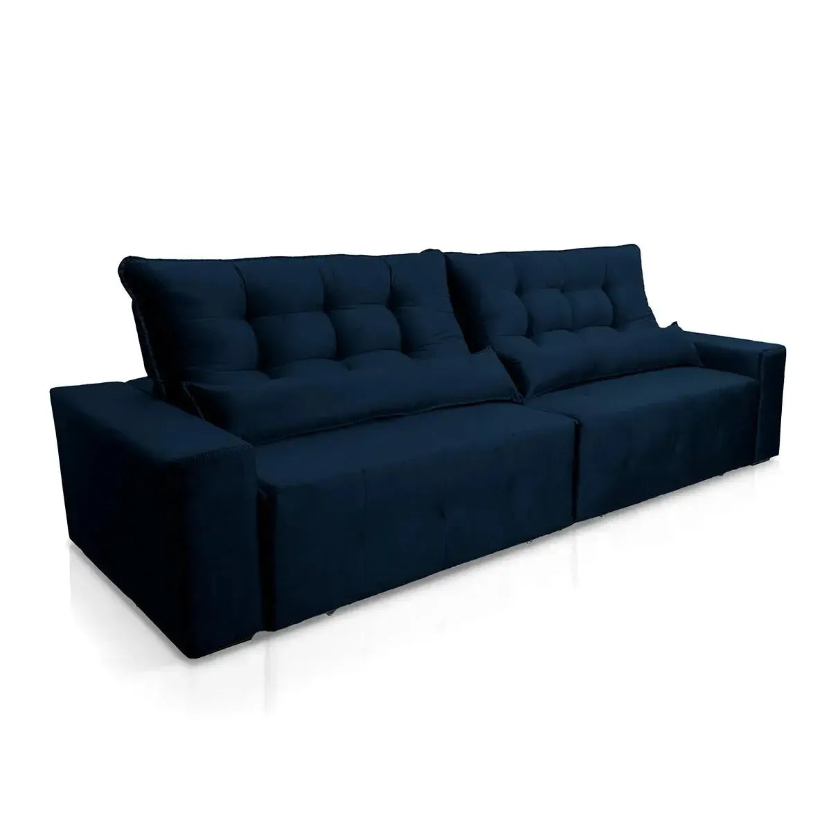Sofá retrátil reclinável Montebello 2,30m em Suede Velut azul marinho com molas no assento.