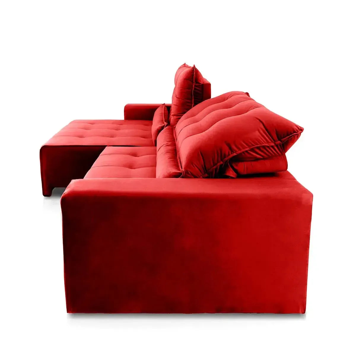 Sofá retrátil reclinável Montebello vermelho em suede velut com assento retrátil e molas.