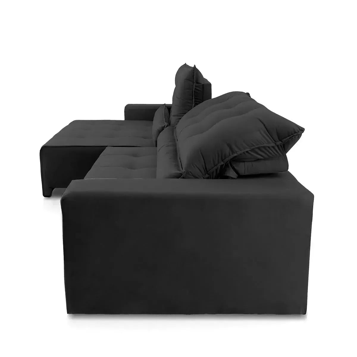Sofá retrátil reclinável Montebello 2,50m em suede velut preto com molas no assento.