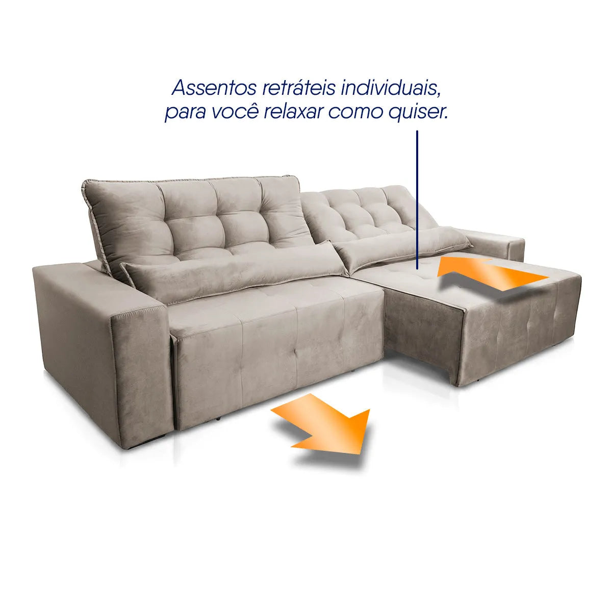Sofá Retrátil Reclinável Montebello 2,50m Suede Velut Tabaco Molas no Assento