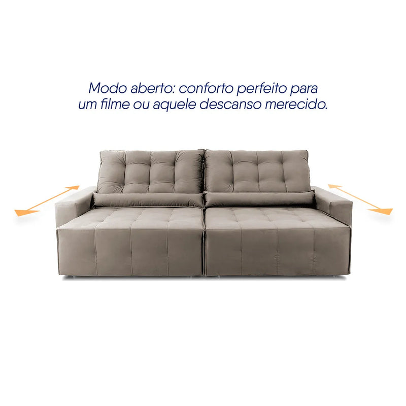 Sofá Retrátil Reclinável Montebello 2,50m Suede Velut Tabaco Molas no Assento