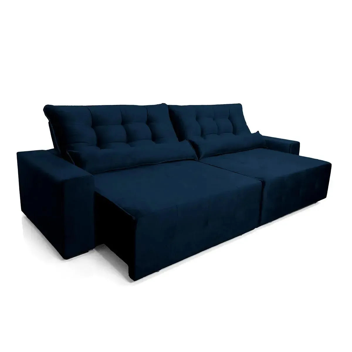 Sofá retrátil reclinável Montebello 2,70m em Suede Velut azul marinho com molas no assento.