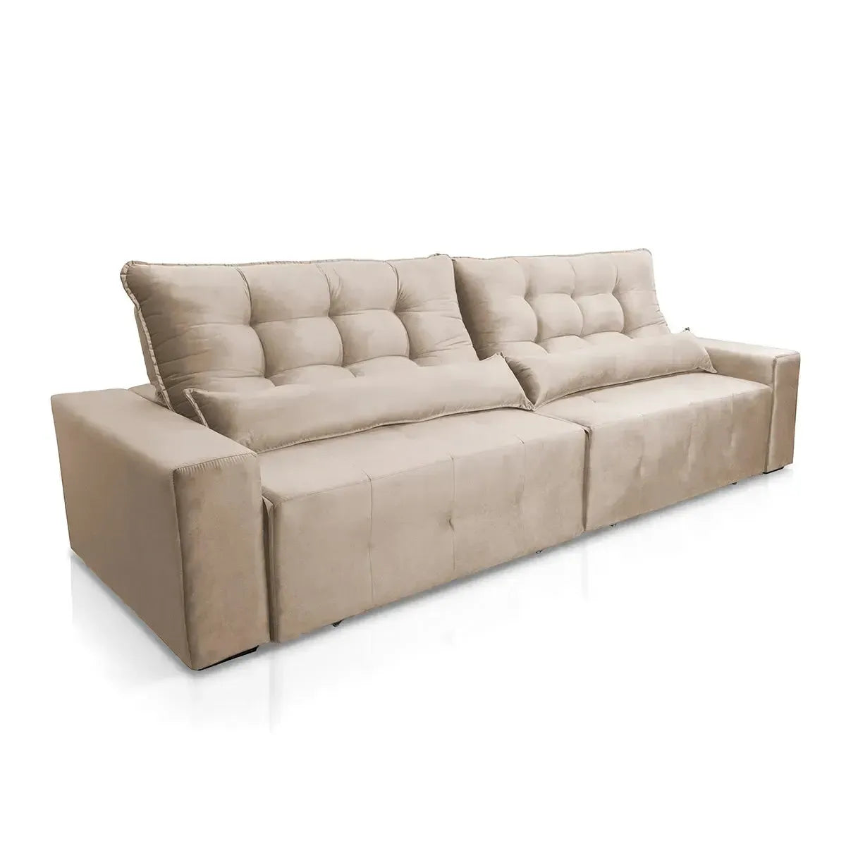 Sofá retrátil reclinável Montebello bege 2,70m em suede velut com molas no assento.