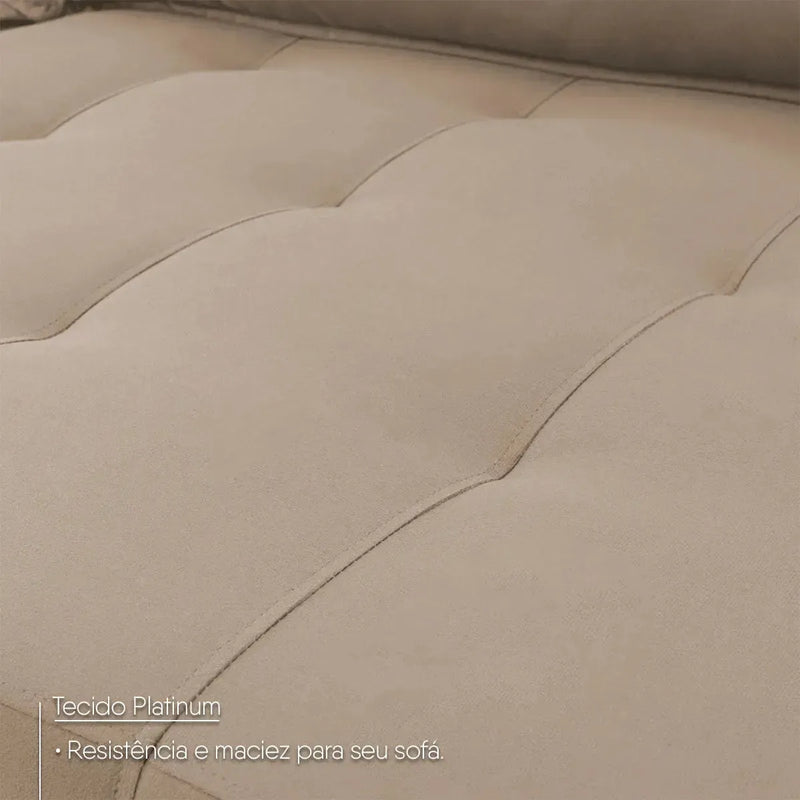 Sofá retrátil reclinável Montebello bege em suede velut com molas no assento e costura capitonê.
