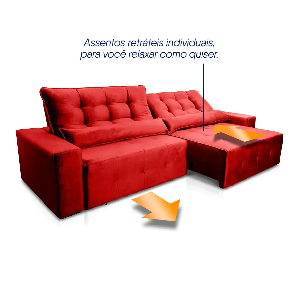 Sofá retrátil reclinável Montebello 2,70m em suede velut vermelho com molas no assento.