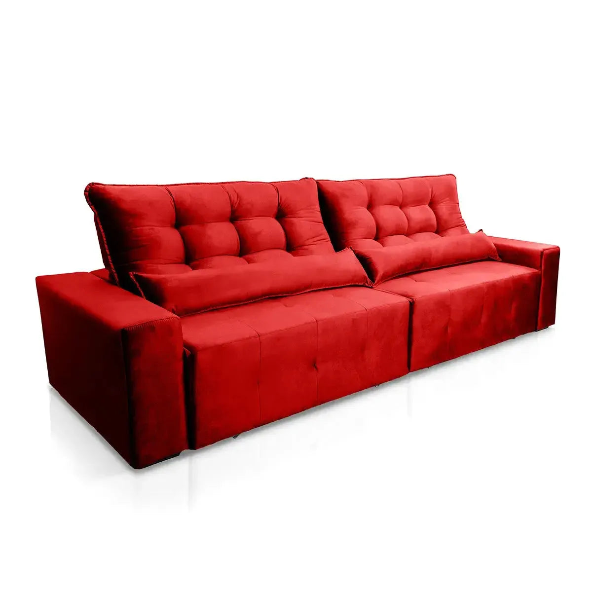 Sofá retrátil reclinável Montebello 3,00m em Suede Velut vermelho com molas no assento.
