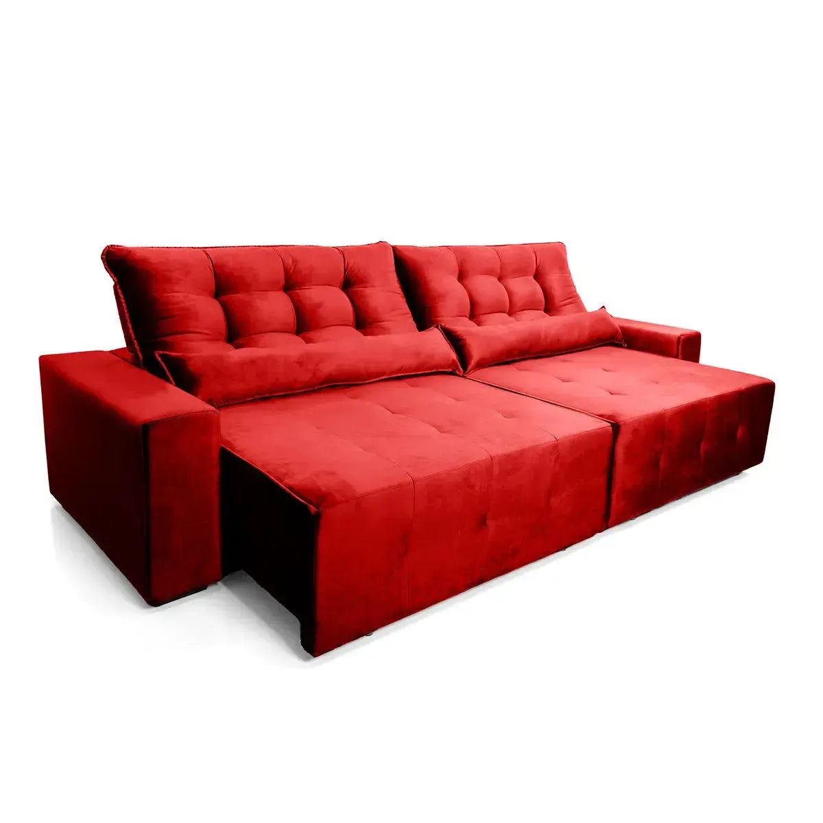 Sofá retrátil reclinável Montebello 3,00m em Suede Velut vermelho com molas no assento.