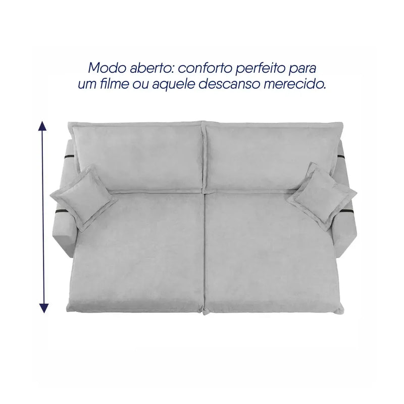 Sofá Retrátil Reclinável Nairobi 2,38m Cinza Bouclê