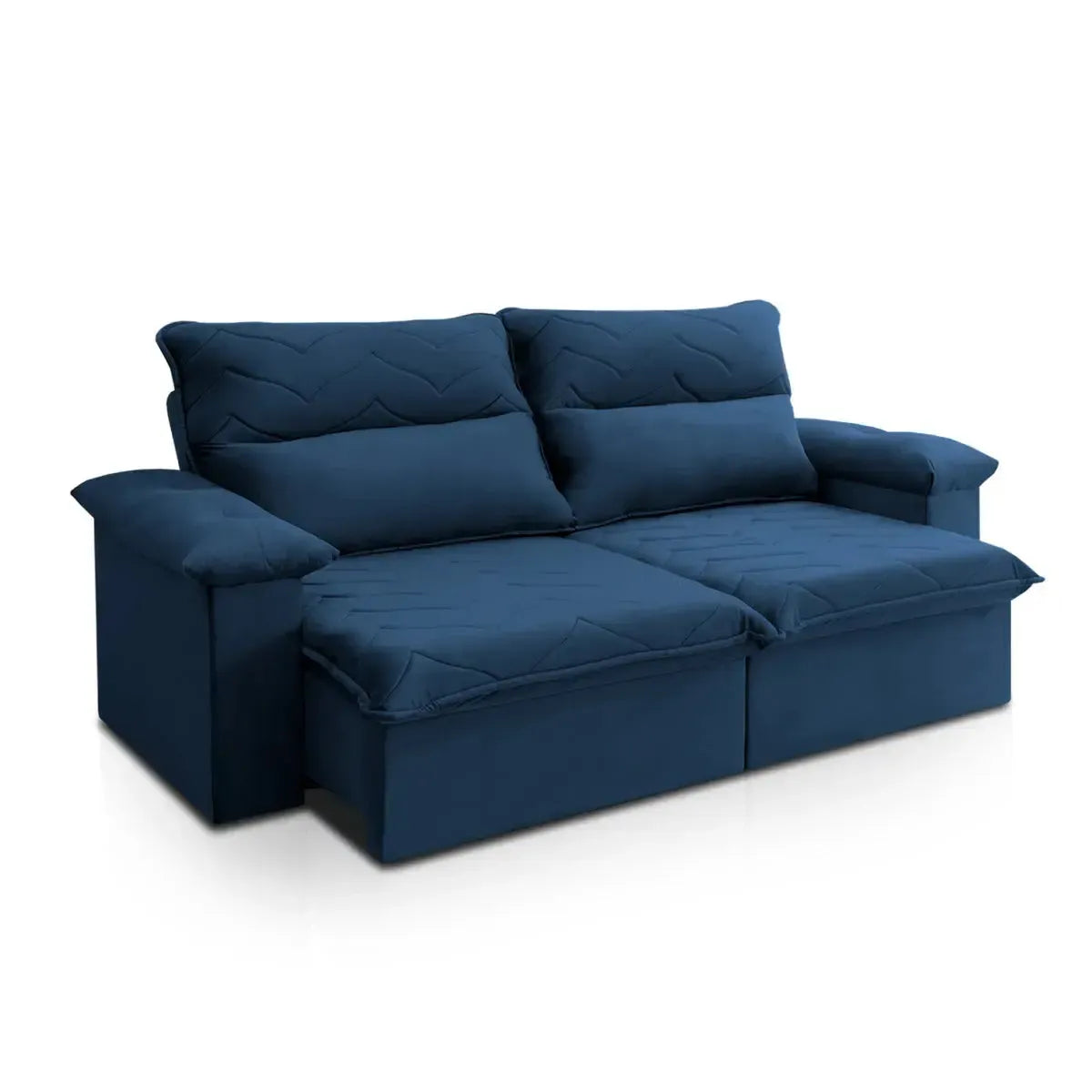 Sofá Retrátil Reclinável Paris 1,50m Suede Velut Azul Marinho Molas no Assento