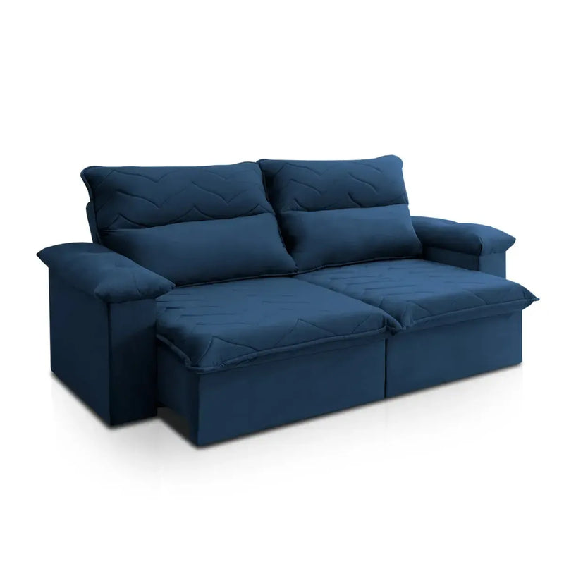 Sofá Retrátil Reclinável Paris 1,80m Suede Velut Azul Marinho Molas no Assento