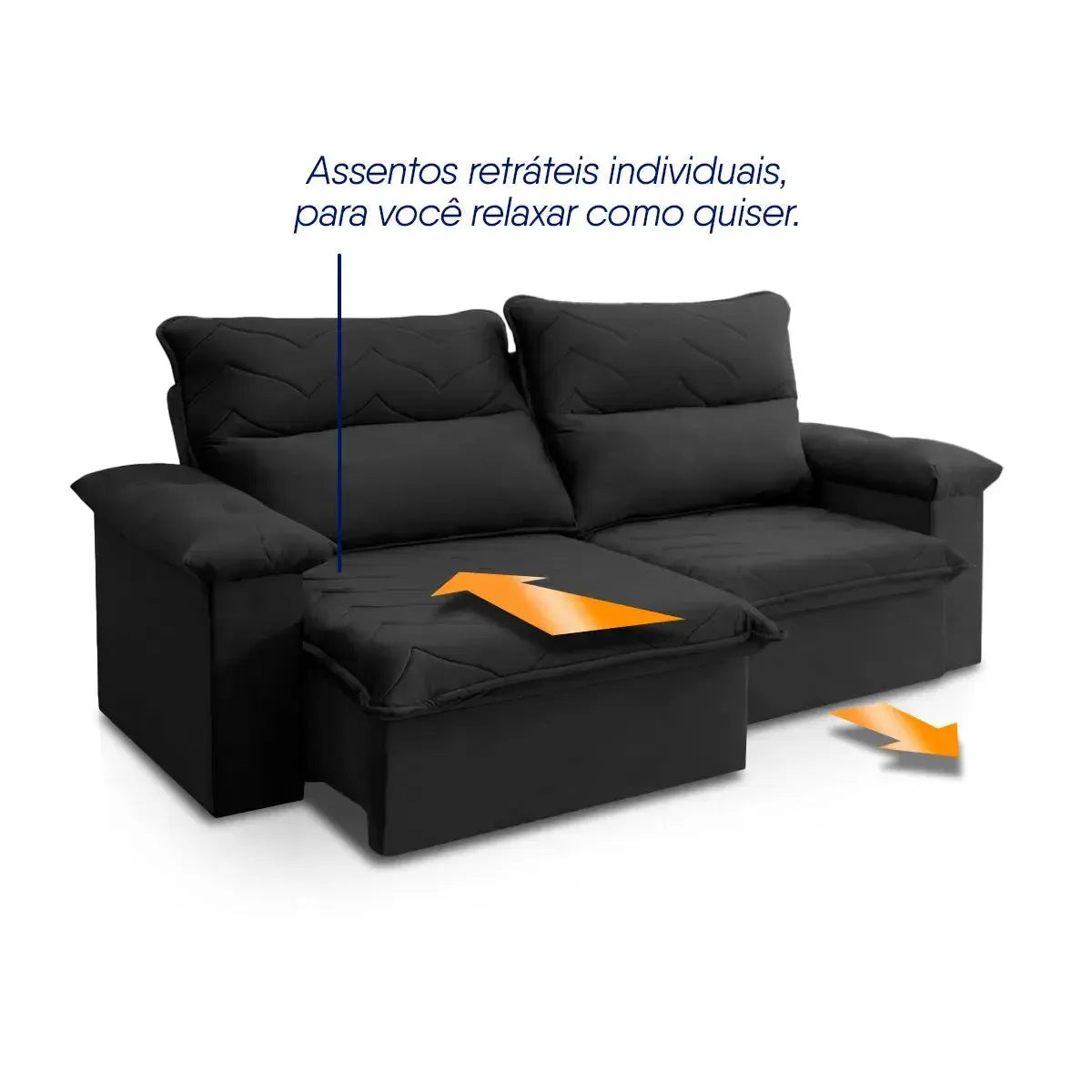 Sofá Retrátil Reclinável Paris 1,80m Suede Velut Preto Molas no Assento