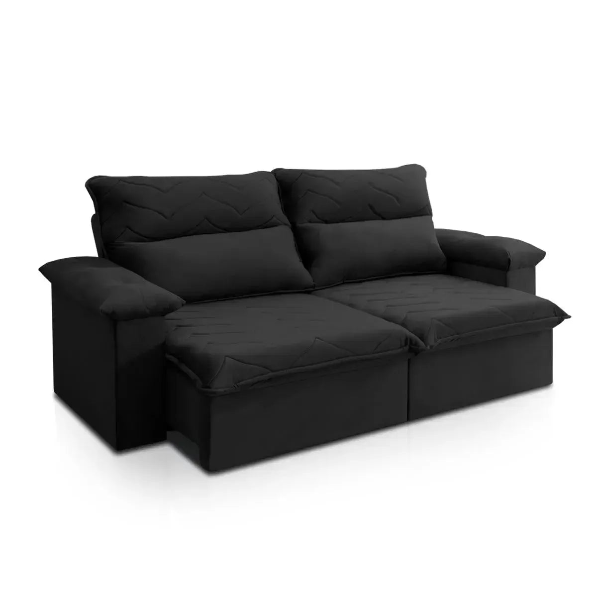 Sofá Retrátil Reclinável Paris 1,80m Suede Velut Preto Molas no Assento