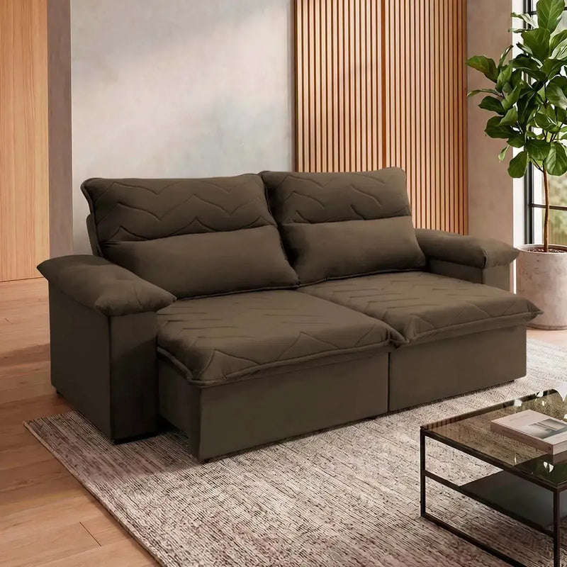 Sofá Retrátil Reclinável Paris 2,00m Suede Velut Marrom Molas no Assento