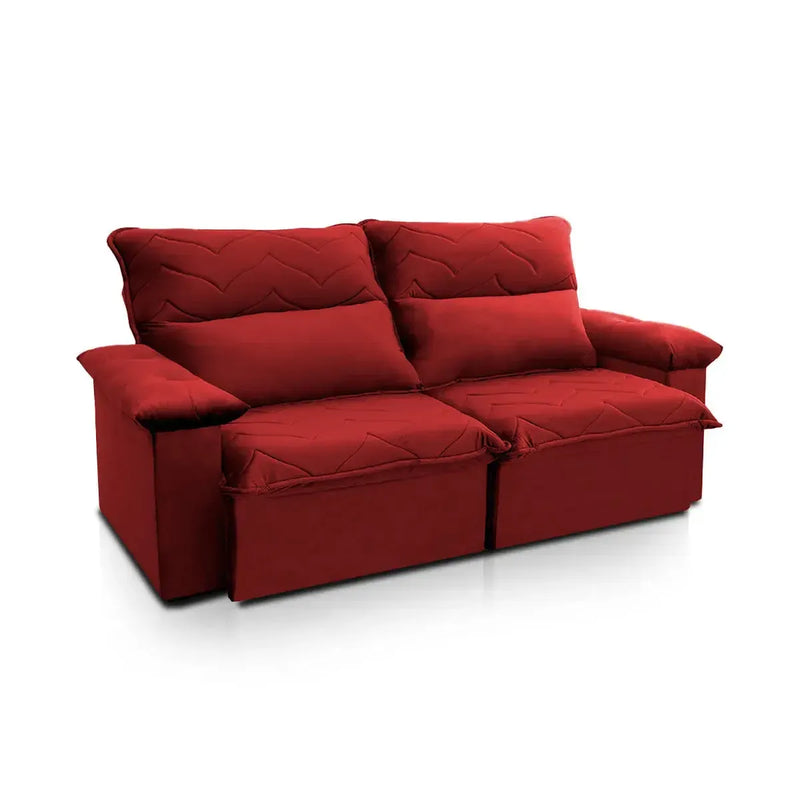 Sofá Retrátil Reclinável Paris 2,00m Suede Velut Vermelho Molas no Assento
